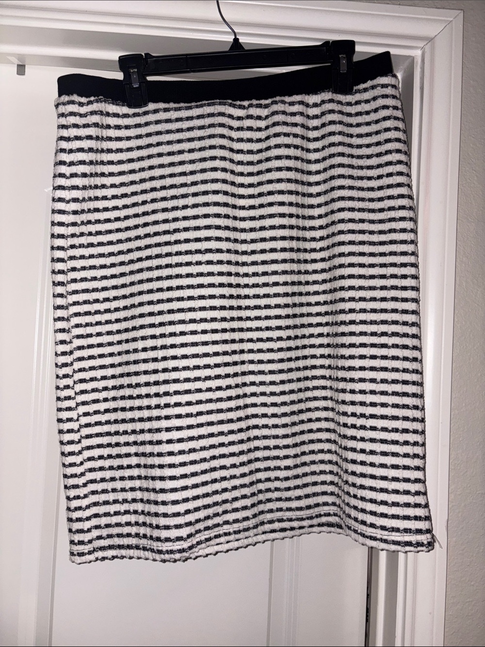 Cato Black and White Striped Knit Pencil Skirt